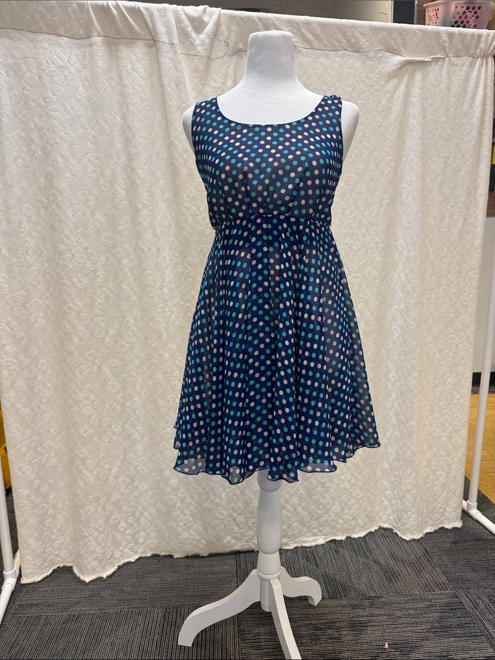 Navy Polka Dot Sleeveless Fit-and-Flare Dress